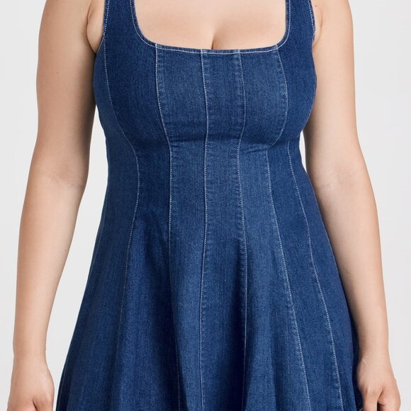 STAUD - Mini Wells Dress in Medium Wash Denim - Picture 4 of 10